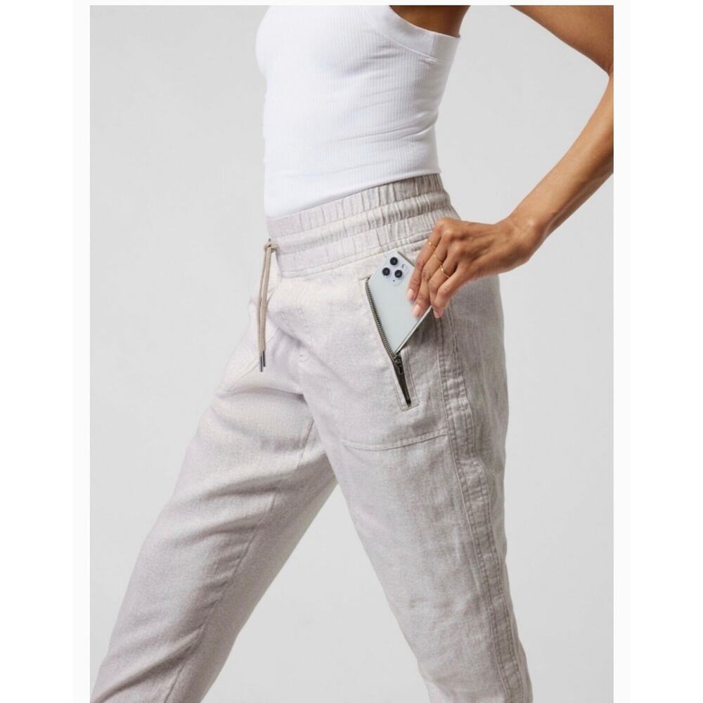 Athleta Cabo 100% Linen Jogger Cheetah Print Cream Athleisure Women Size 4 - Picture 6 of 12
